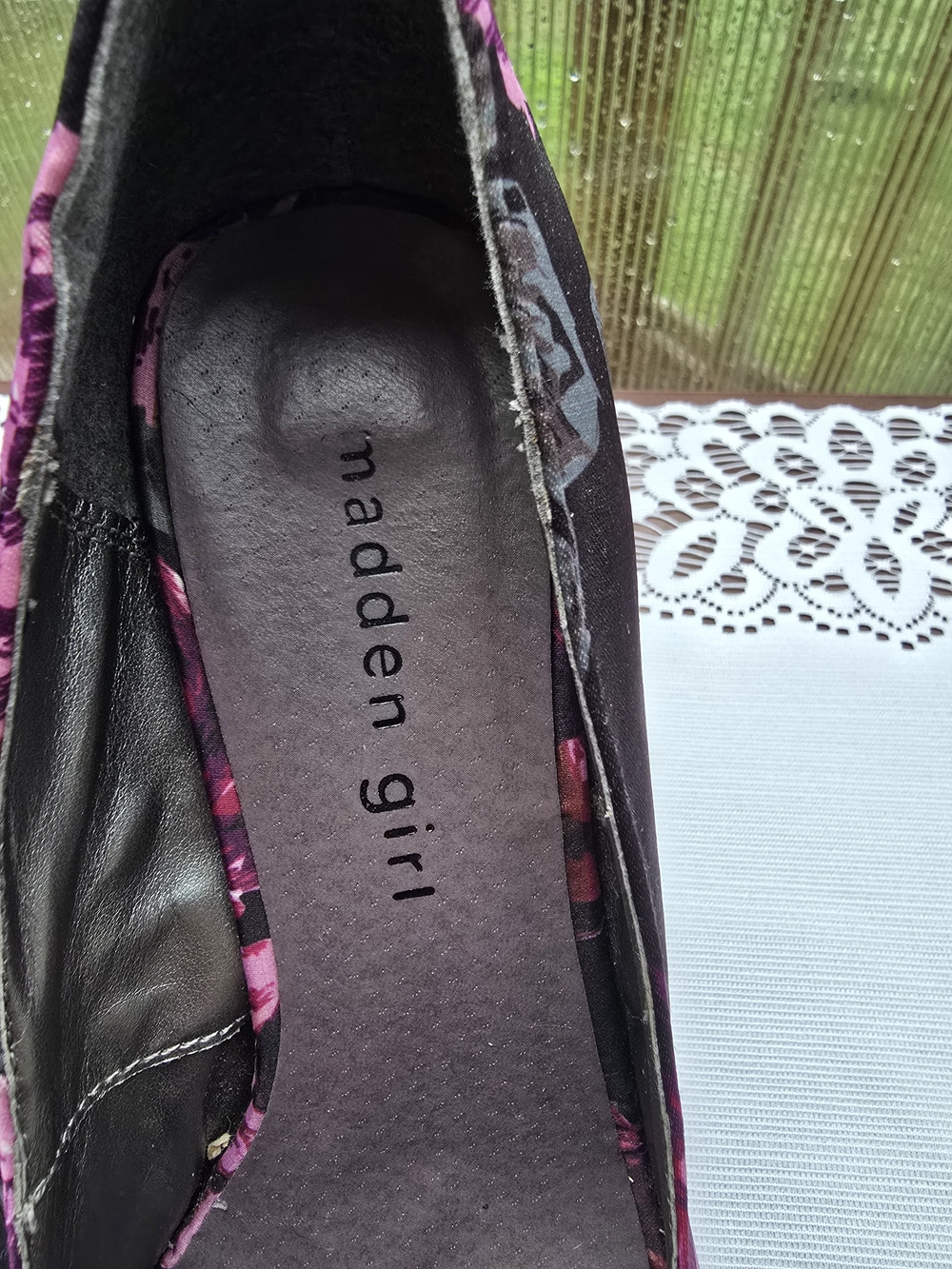 Madden Girl Pink Black Floral Platform Peep Toe Heels Size 6.5